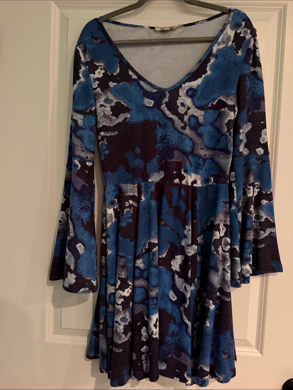Aryeh Blue Multi-Print V-Neck Long Sleeve Fit & Flare Dress